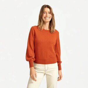 EVERLANE Orange 100% Cashmere Knit Lantern Sleeve Crew Neck Sweater, Size S